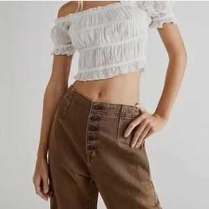 NWT Free People White Cheri Off-Shoulder Ruffle Crop Top